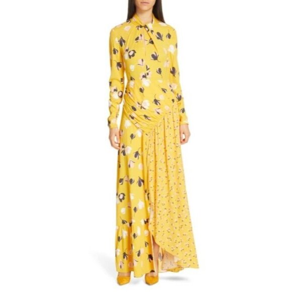 Self-Portrait Floral Print Twist Neck Long Sleeve Maxi Dress In Yellow $485 - Picture 3 of 14